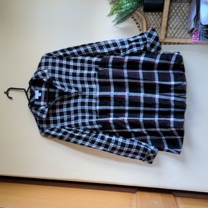 J Jill Plaid Shirt Dress Black White and Red